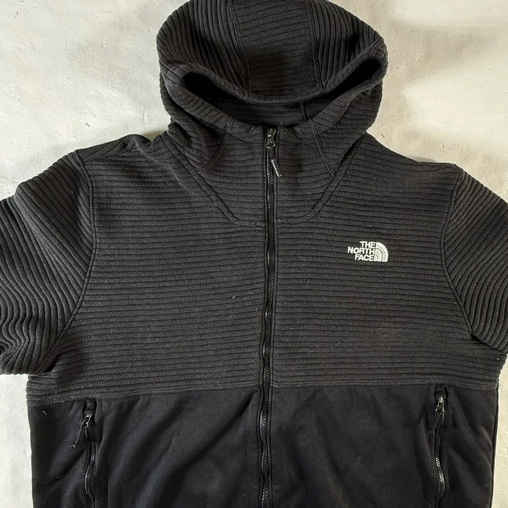 The North Face Ribbed Hybrid Full Zip Hoodie Mens 2XL Black Performance Techwear
